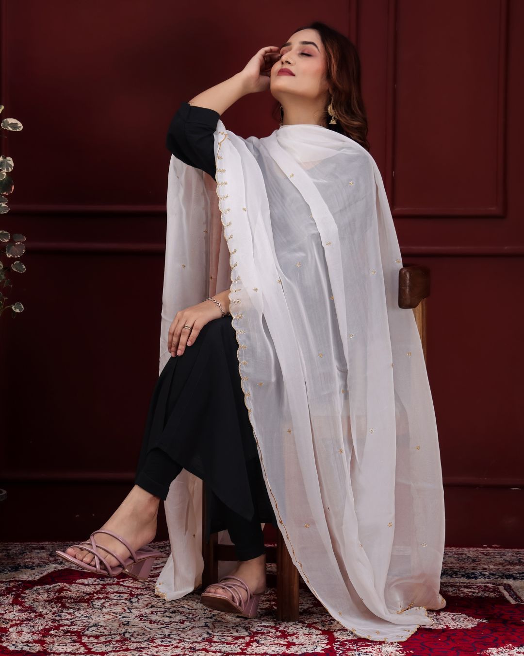Dyeable Organza Embroidered Dupatta With Sequins & Zari Work - Sahiba Rooh