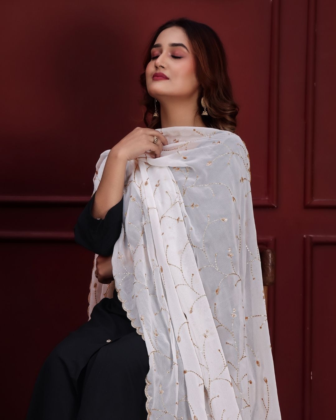 Dyeable Georgette Dupatta With Sequins & Zari Work - Reeva Tara