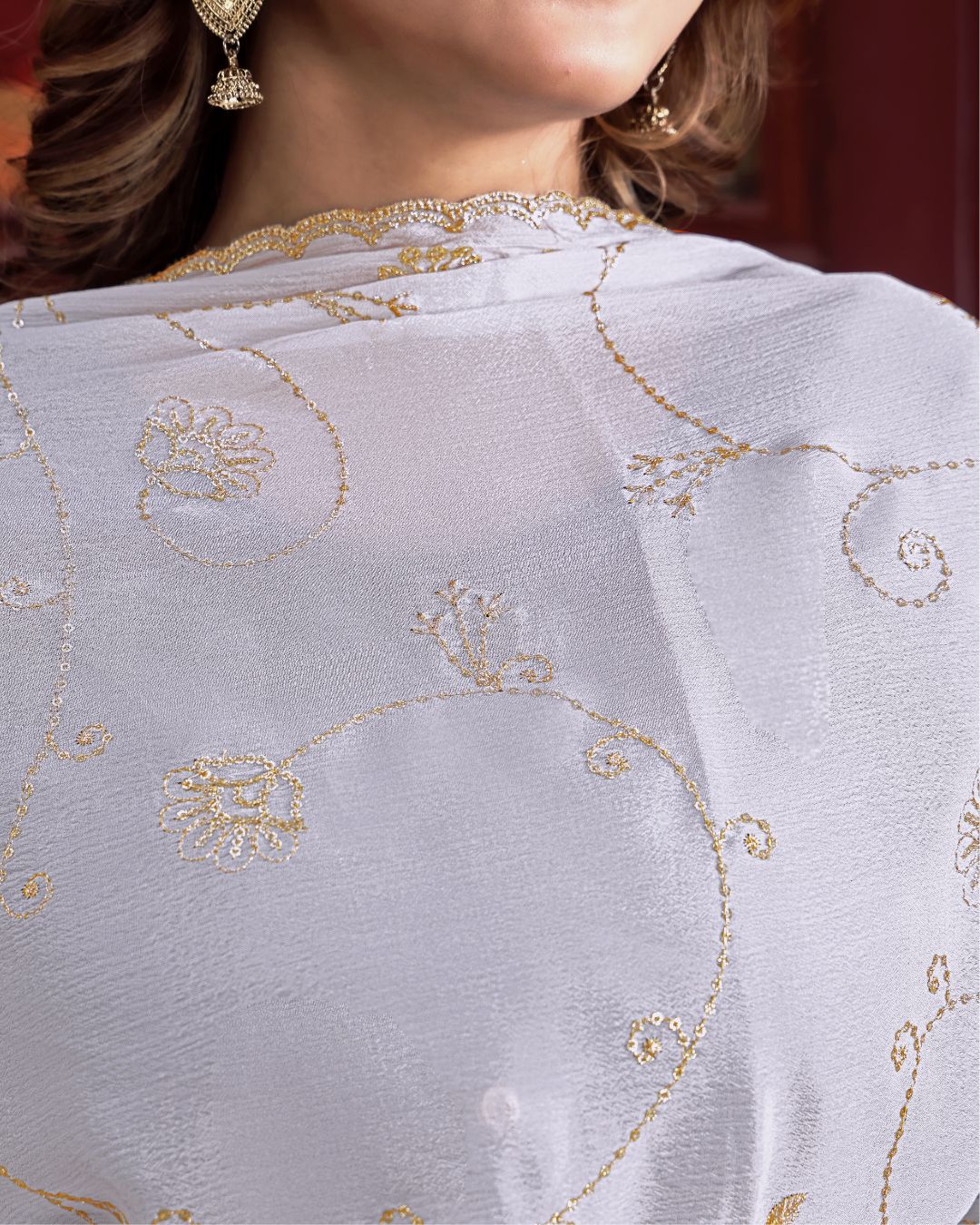 Dyeable Chinon Embroidered Dupatta With Sequins & Zari Work - Chitra Shree