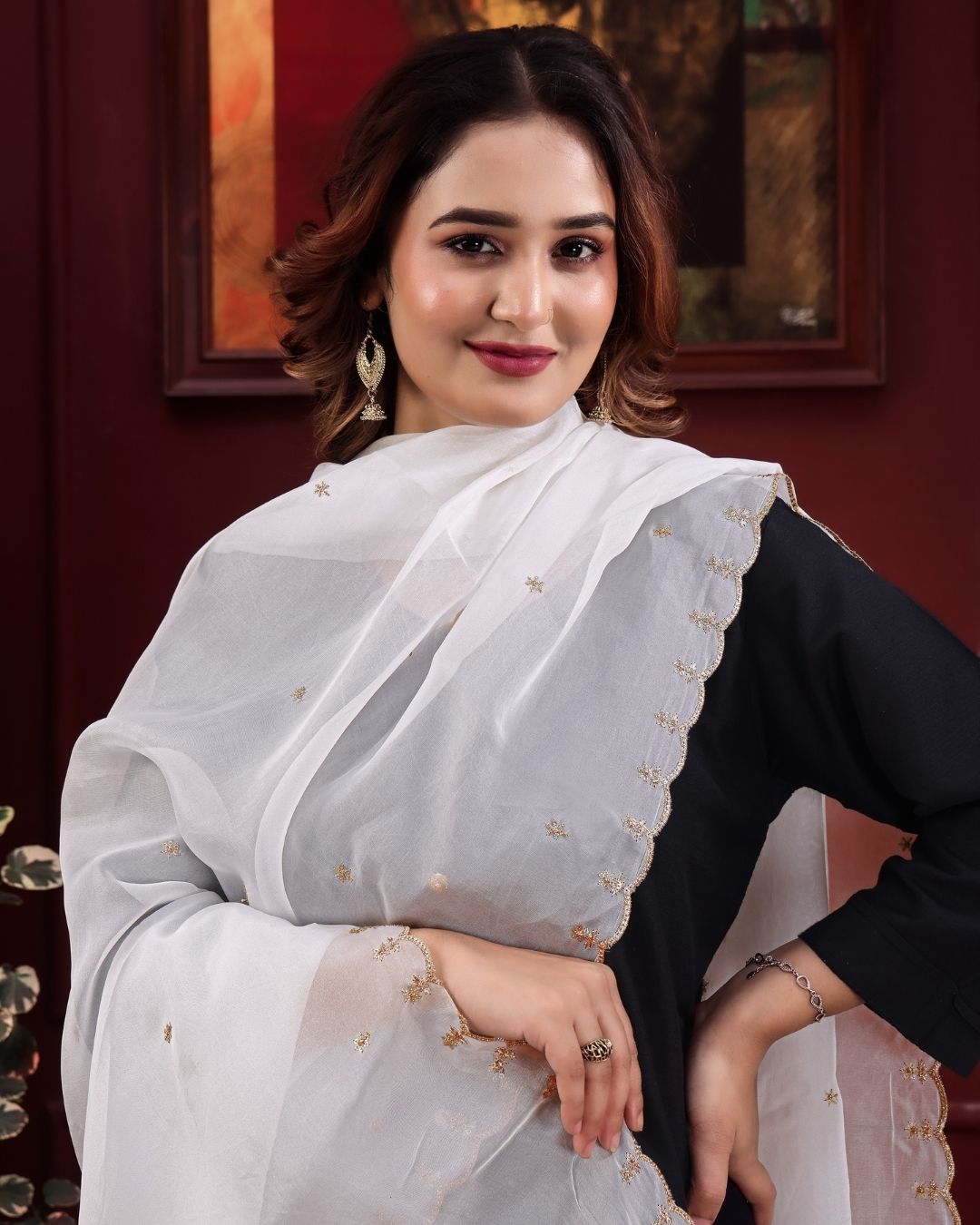 Dyeable Organza Embroidered Dupatta With Sequins & Zari Work - Sahiba Rooh