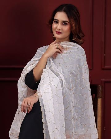 Dyeable Organza Embroidered Dupatta With Sequins & Zari Work - Morni Kunj