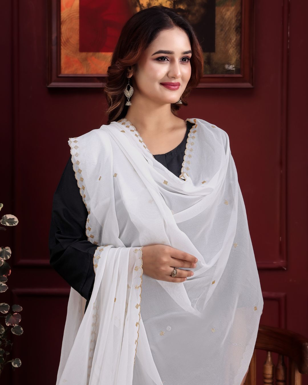 Dyeable Georgette Dupatta With Sequins & Zari Work - Gulabo Butti