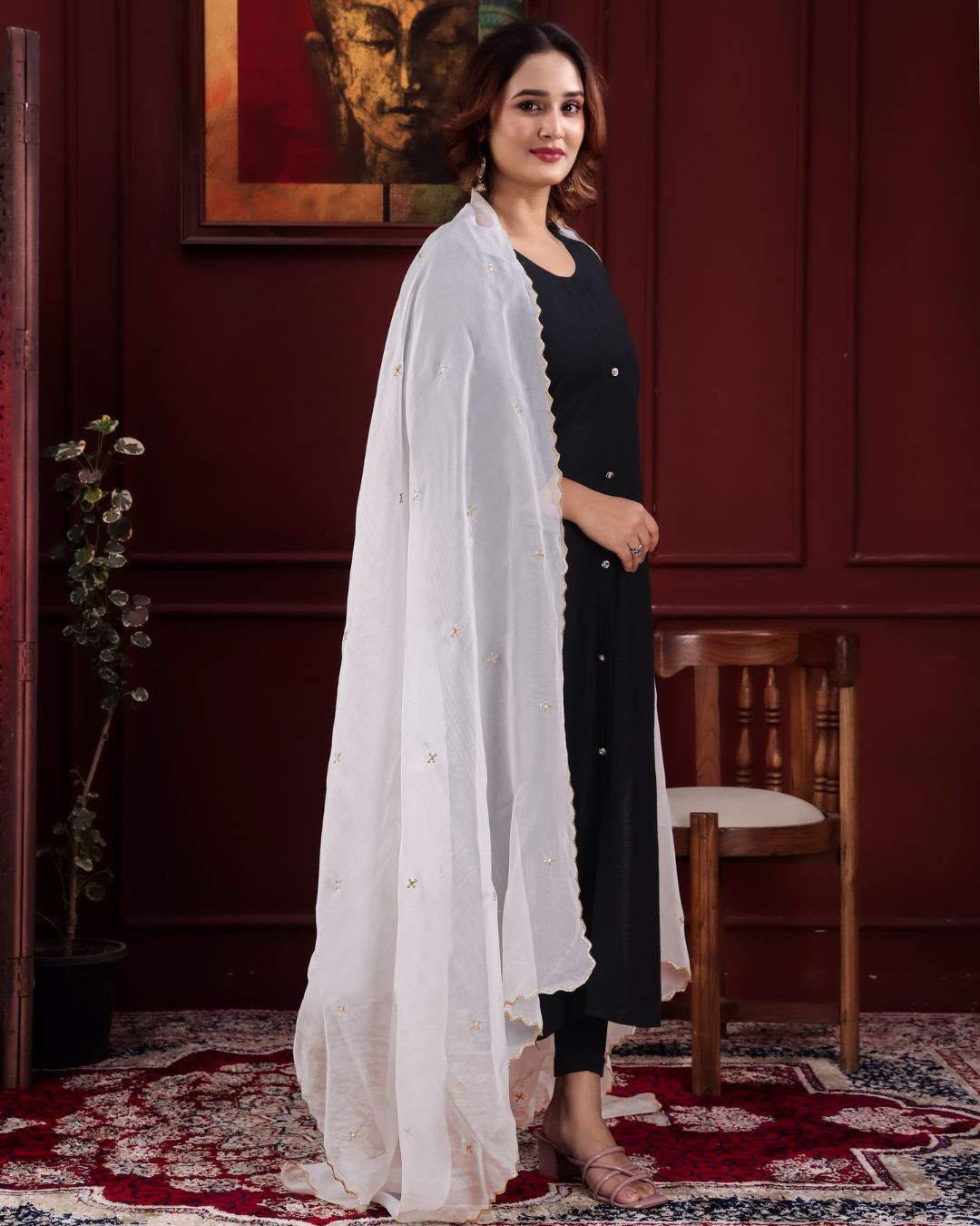 Dyeable Organza Embroidered Dupatta With Sequins & Zari Work - Varnika
