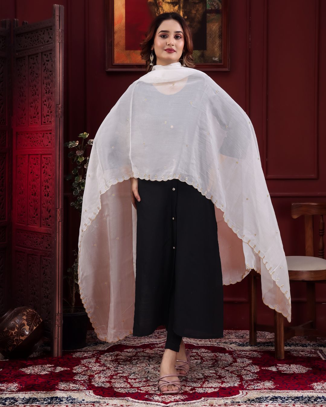Dyeable Organza Embroidered Dupatta With Sequins & Zari Work - Sahiba Rooh