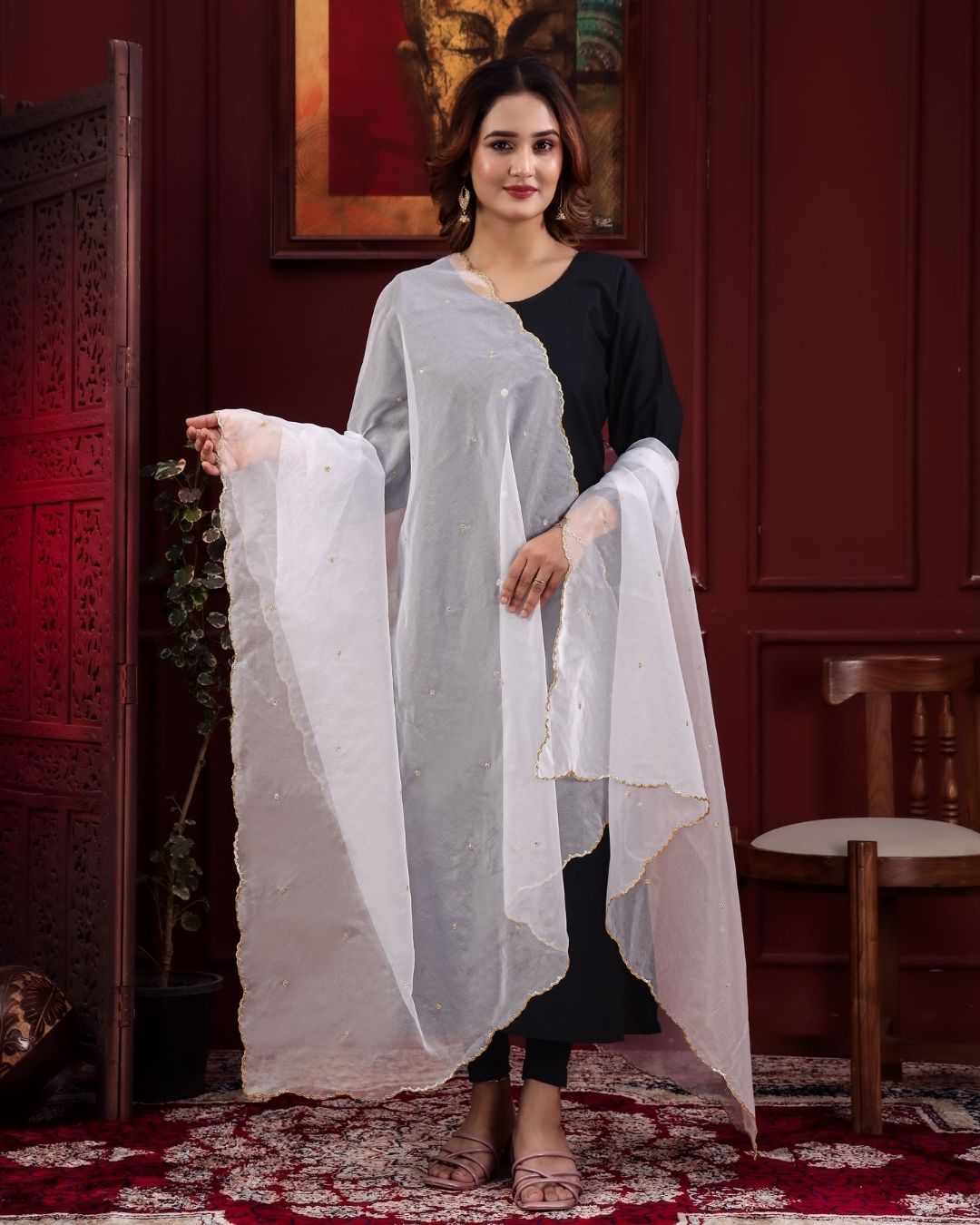 Dyeable Organza Embroidered Dupatta With Sequins & Zari Work - Heritage Charm