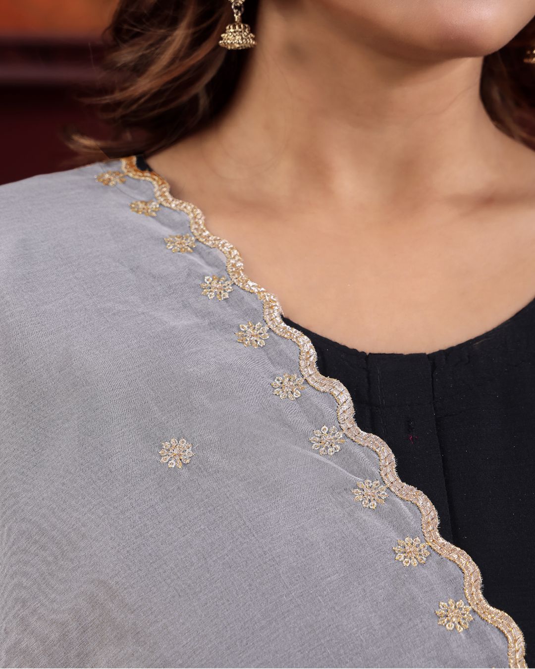 Dyeable Organza Embroidered Dupatta With Sequins & Zari Work - Pankhudi