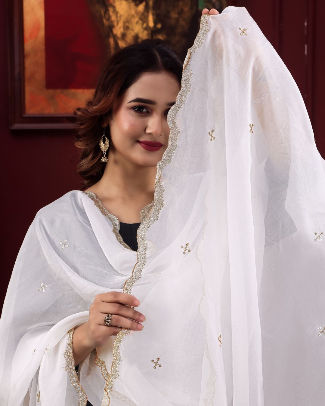 Dyeable Organza Embroidered Dupatta With Sequins & Zari Work - Makhmal Adaa