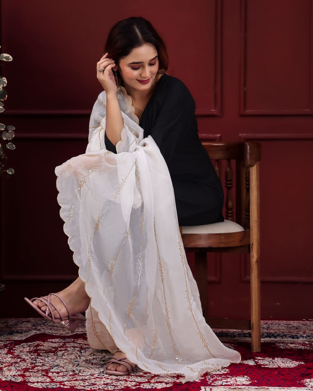 Dyeable Organza Embroidered Dupatta With Sequins & Zari Work - Mastani Saaz