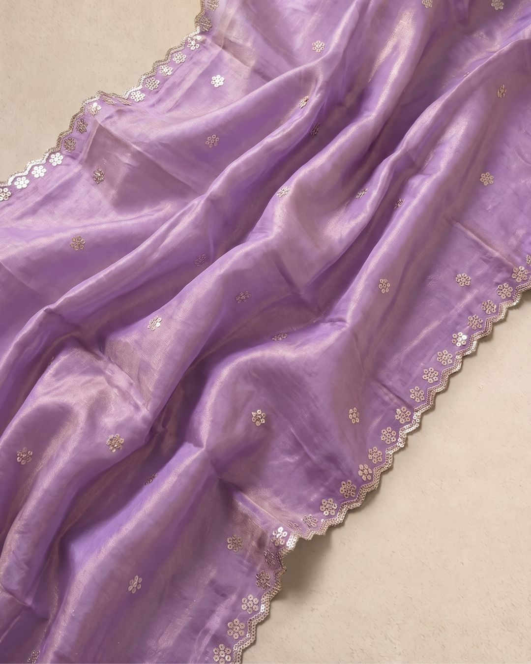 Noore Charm Lavender Tissue Silk Dupatta With Sequins & Zari Work