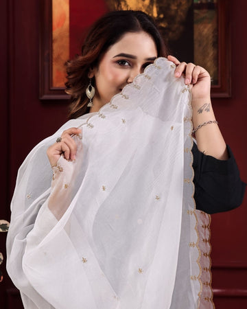 Dyeable Organza Embroidered Dupatta With Sequins & Zari Work - Sahiba Rooh
