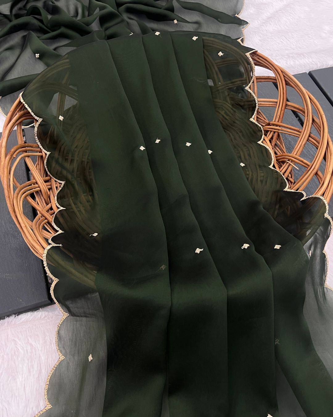 Rangoli Embroidered Deep Mehandi Green Dupatta With Sequins & Zari Work - Noor Bindi