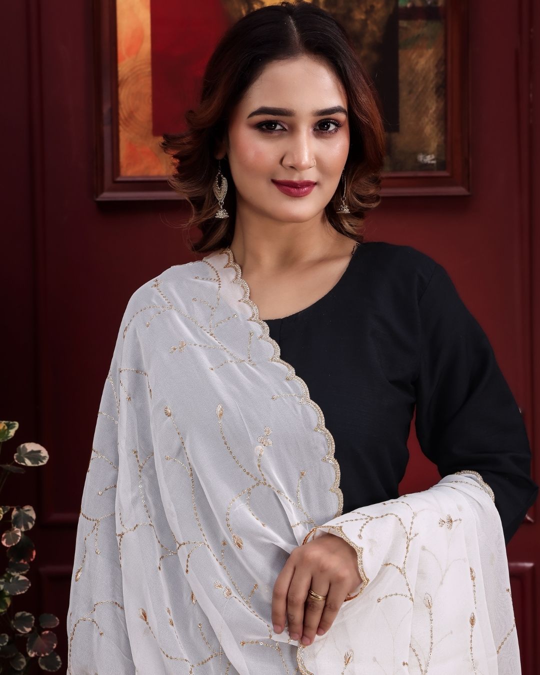 Dyeable Georgette Dupatta With Sequins & Zari Work - Reeva Tara