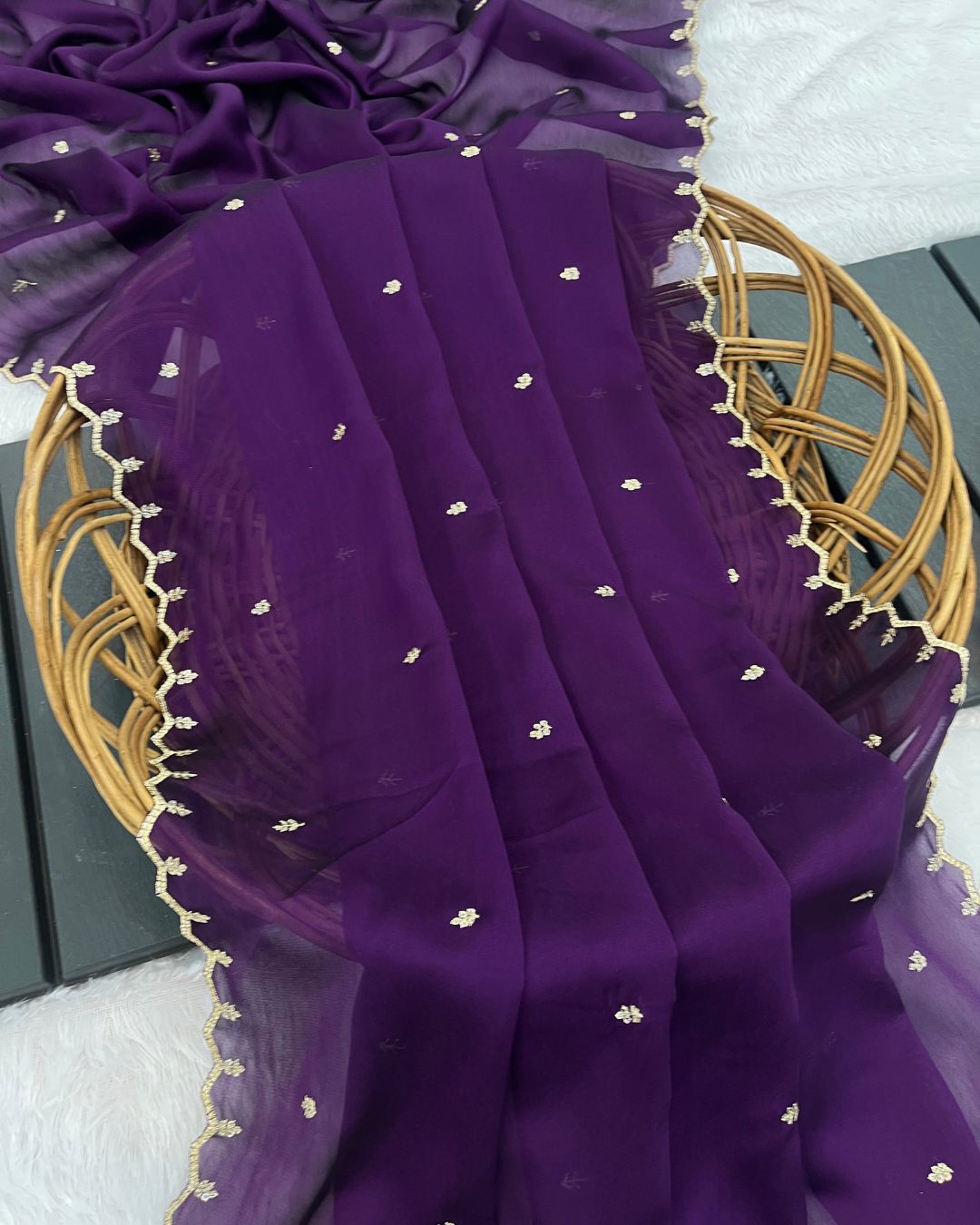 Rangoli Embroidered Deep Purple Dupatta With Sequins & Zari Work - Nazrana Butti