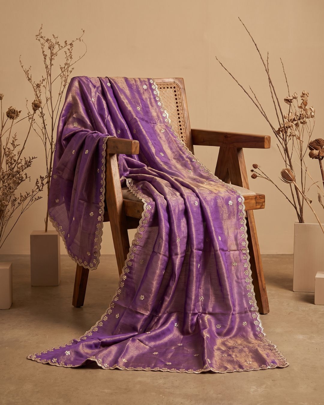 Noore Charm Purple Tissue Silk Dupatta With Sequins & Zari Work
