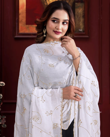 Dyeable Chinon Embroidered Dupatta With Sequins & Zari Work - Chitra Shree