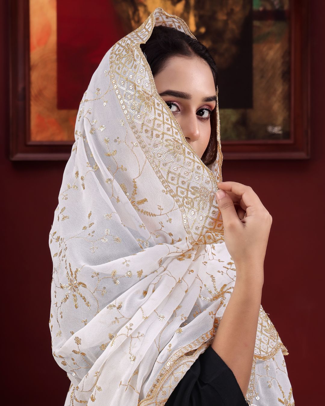 Dyeable Georgette Embroidered Dupatta With Sequins & Zari Work - Sohni Jhalak