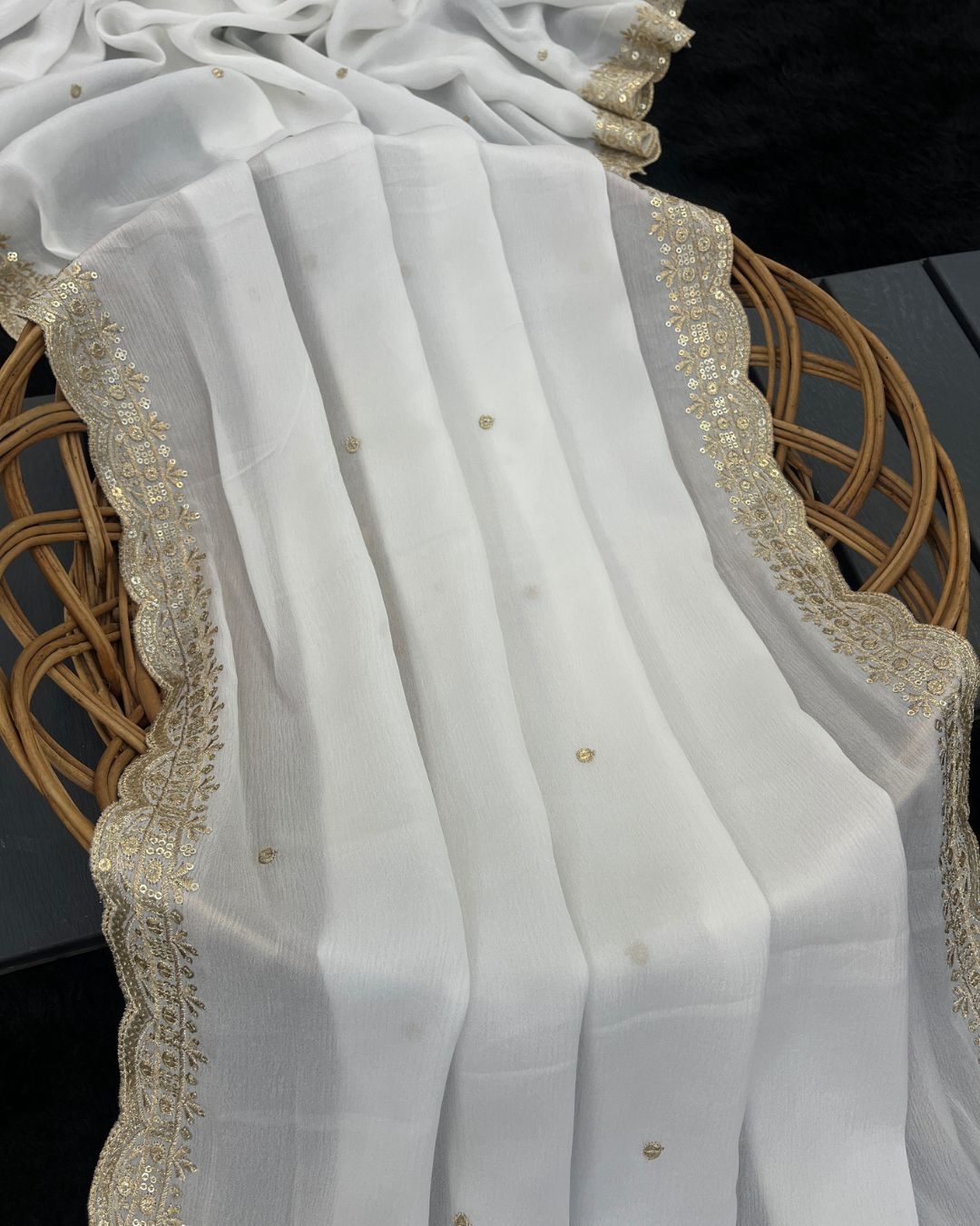 Dyeable Georgette Embroidered Dupatta With Sequins & Zari Work - Viraas Roop