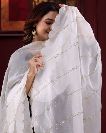 Dyeable Organza Embroidered Dupatta With Sequins & Zari Work - Mastani Saaz