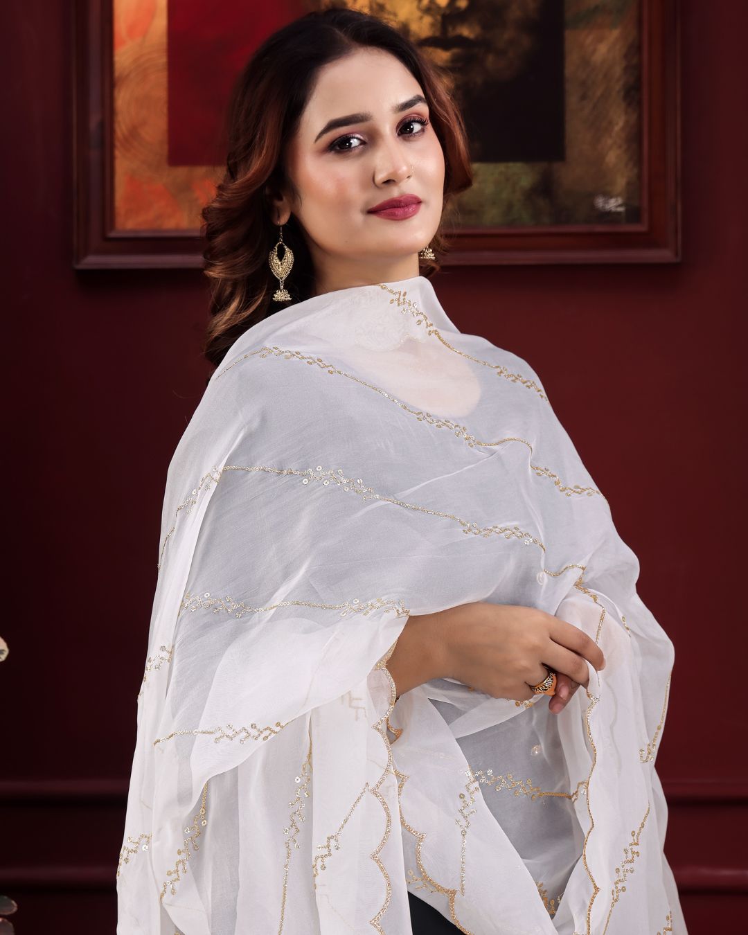 Dyeable Organza Embroidered Dupatta With Sequins & Zari Work - Mastani Saaz