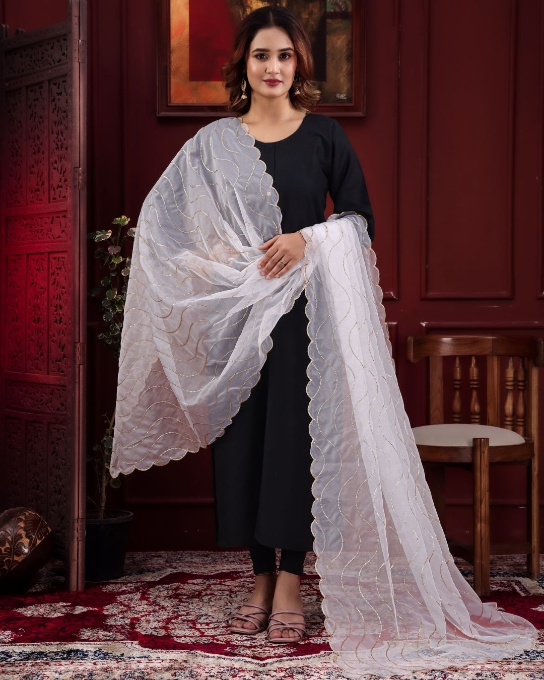 Dyeable Organza Embroidered Dupatta With Sequins & Zari Work - Lehrika