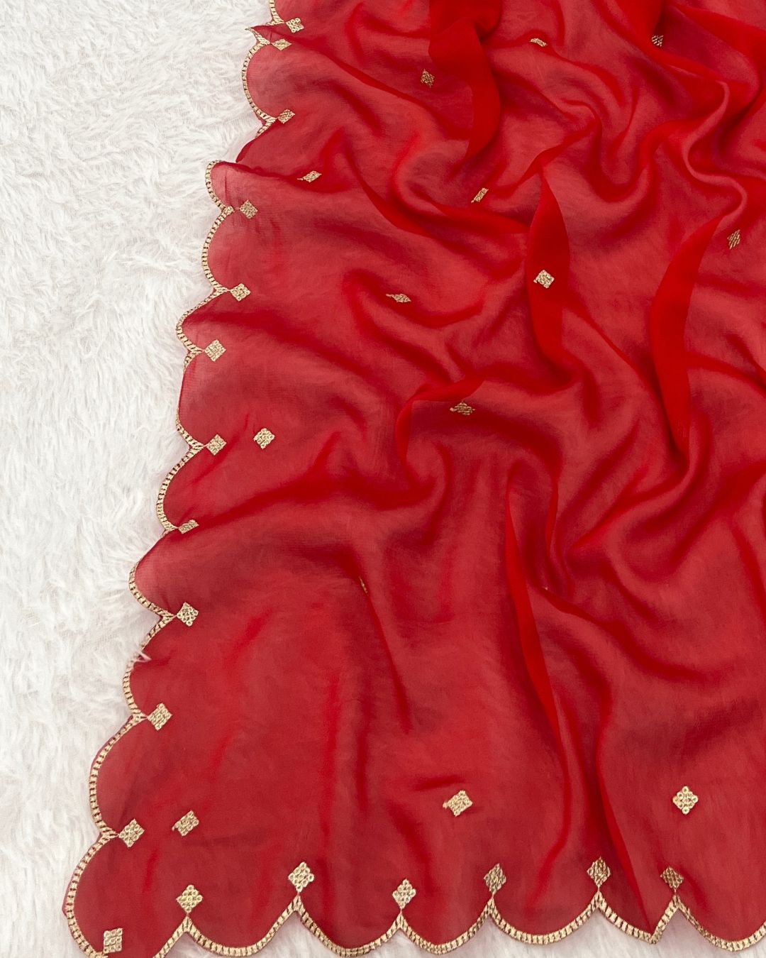 Rangoli Embroidered Red Dupatta With Sequins & Zari Work - Sadaf Saaj