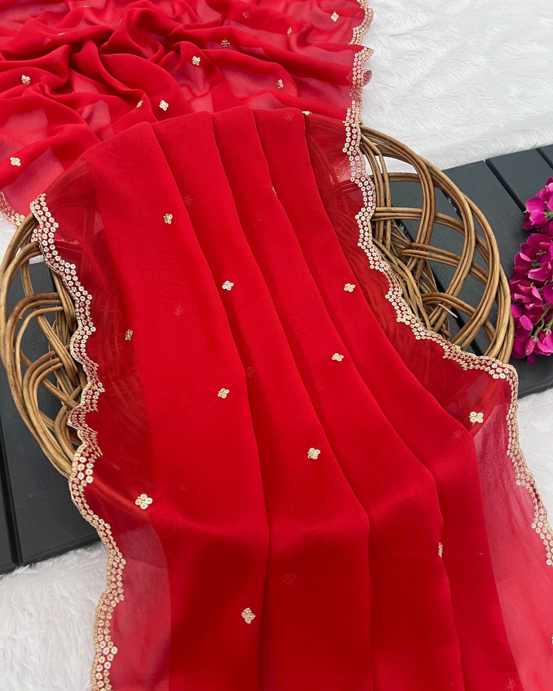 Rangoli Embroidered Red Dupatta With Sequins & Zari Work - Mastani Rooh