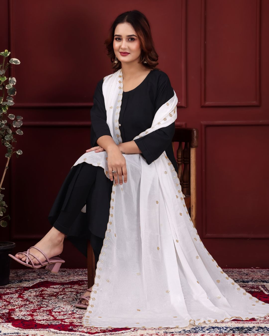 Dyeable Chinon Embroidered Dupatta With Sequins & Zari Work - Ruhika Saaj