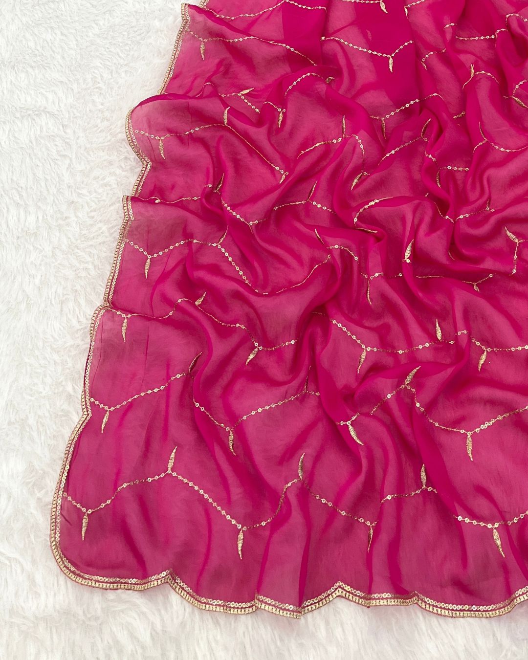 Rangoli Embroidered Light Rani Dupatta With Sequins & Zari Work - Varnam Rekha