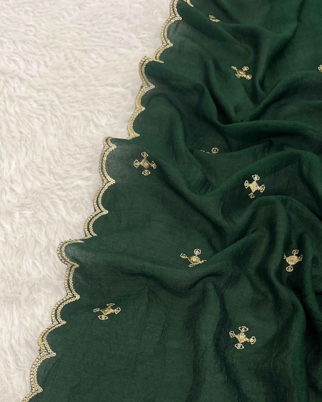 Vichitra Silk Embroidered Deep Bottle Green Dupatta With Sequins & Zari Work - Rang Sajawat