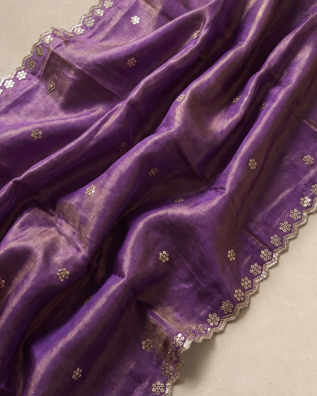 Noore Charm Purple Tissue Silk Dupatta With Sequins & Zari Work