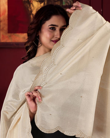 Dyeable Tissue Silk Embroidered Dupatta With Sequins & Zari Work - Mehboob Andaaz