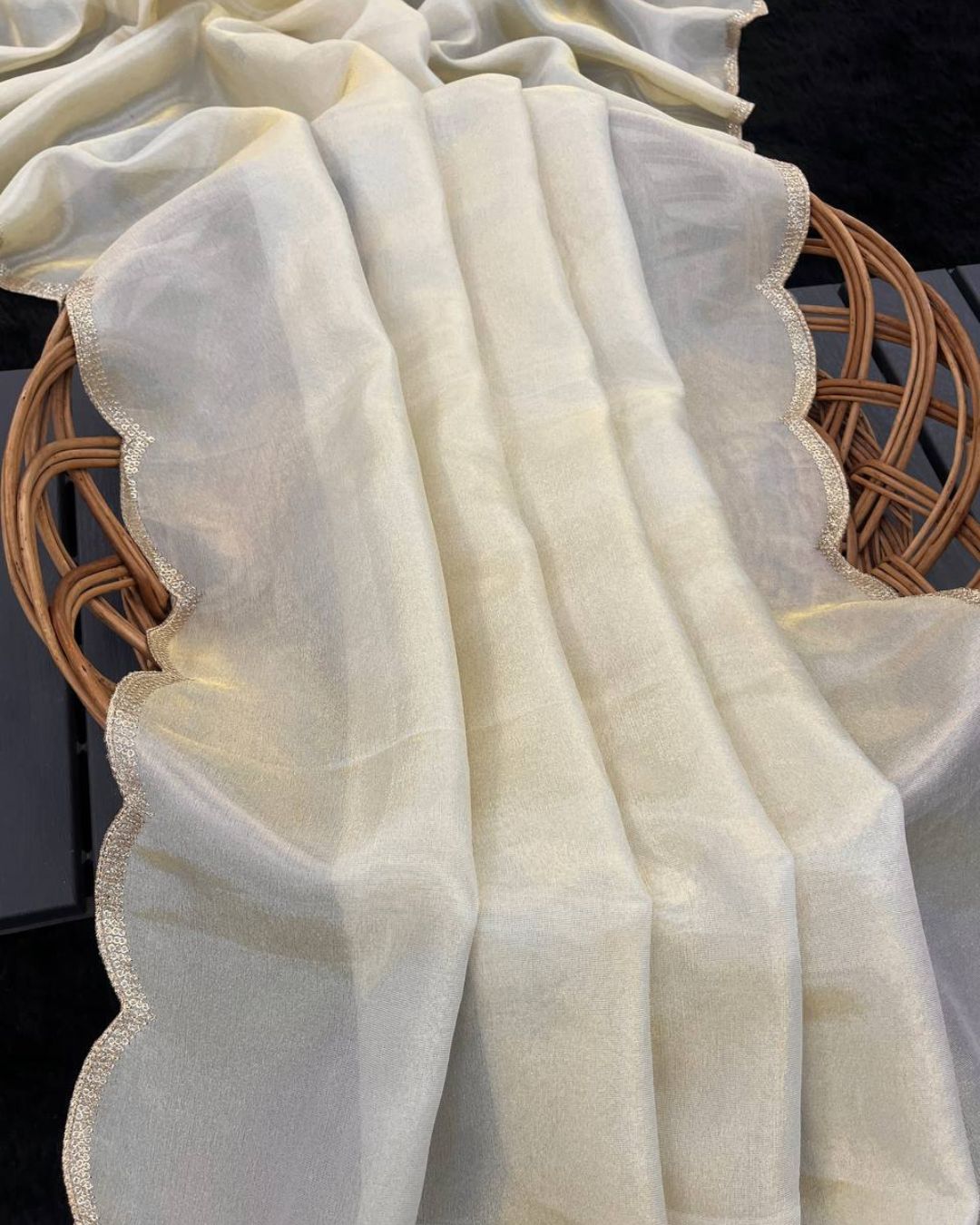 Dyeable Tissue Silk Embroidered Dupatta With Sequins & Zari Work - Dastan Suroor