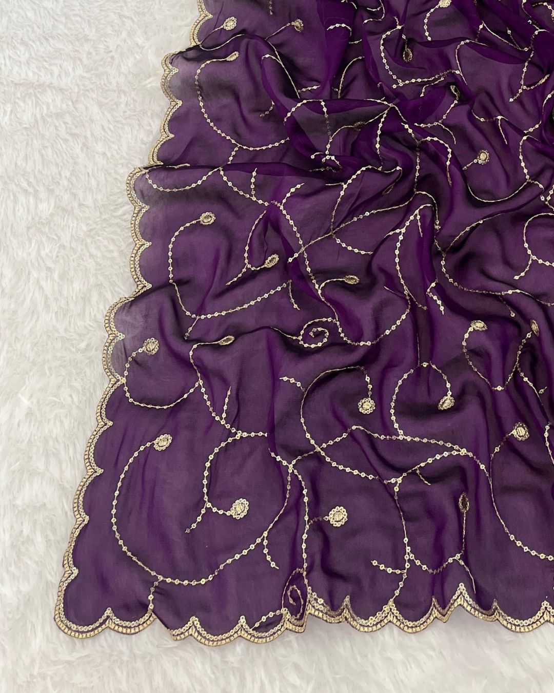 Rangoli Embroidered Deep Purple Dupatta With Sequins & Zari Work - Kalyani Naqsh