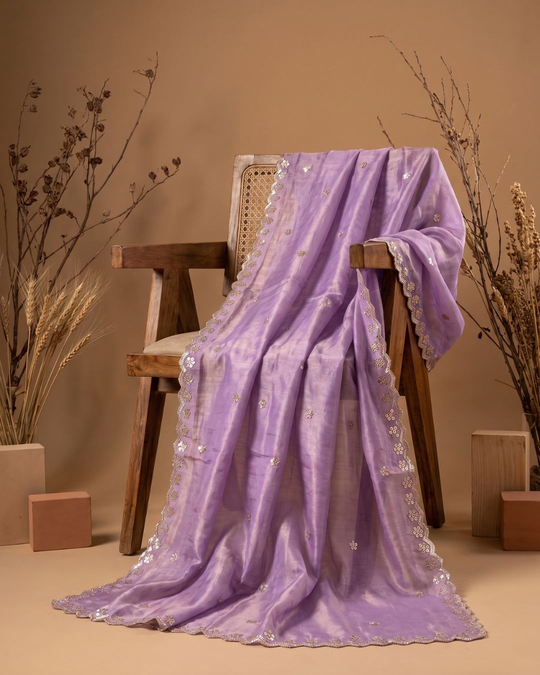 Noore Charm Lavender Tissue Silk Dupatta With Sequins & Zari Work