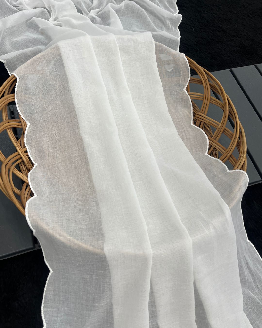 Dyeable Cotton Mulmul White Scallop Dupatta - Anokhi Kala