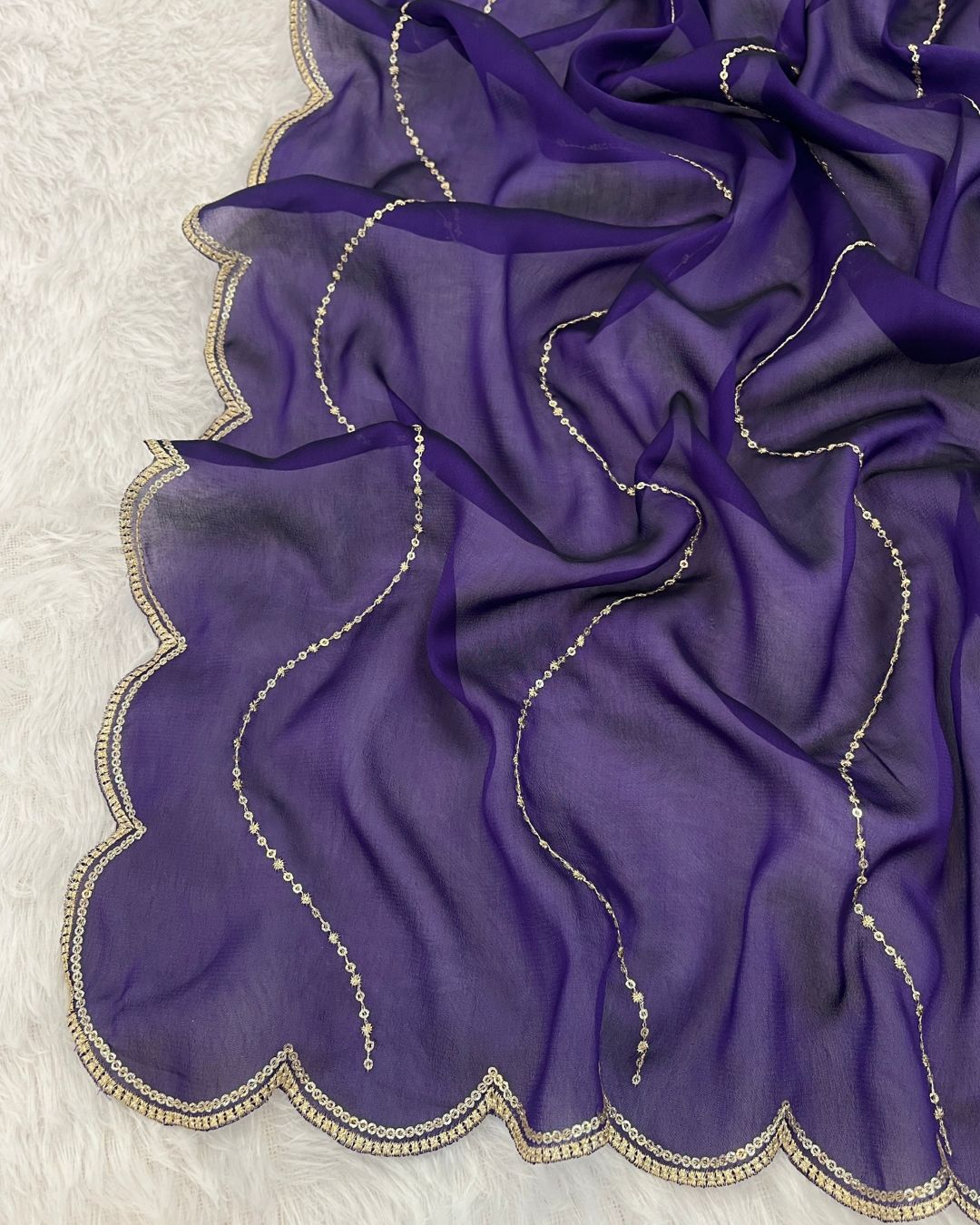 Rangoli Embroidered Deep Violet Dupatta With Sequins & Zari Work - Zari Lehar
