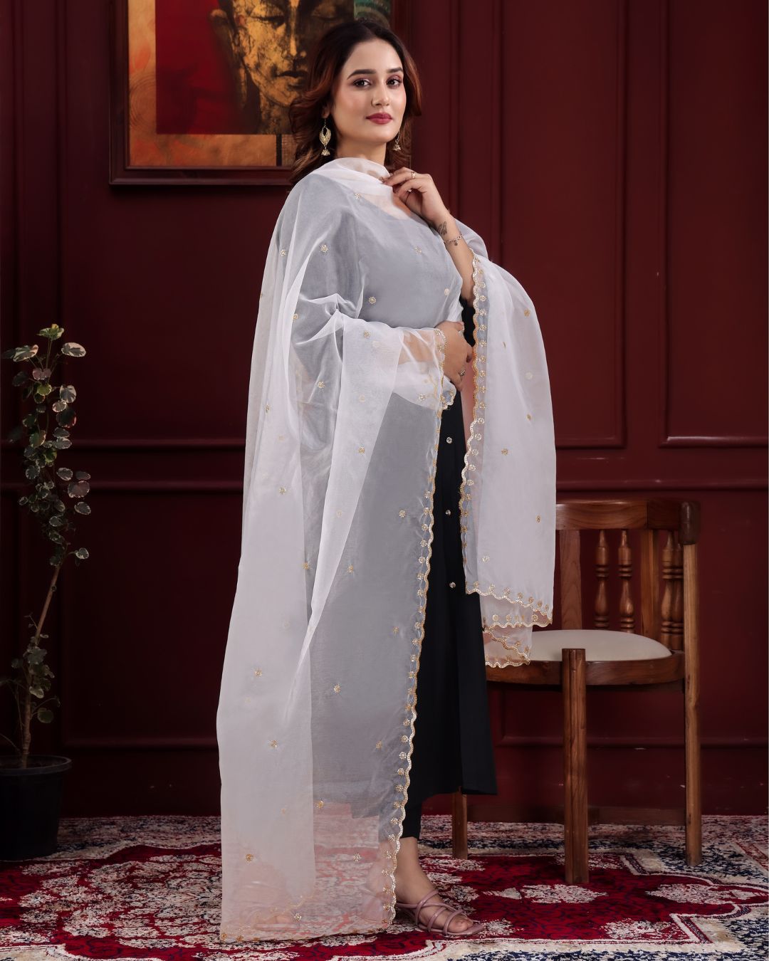 Dyeable Organza Embroidered Dupatta With Sequins & Zari Work - Pankhudi