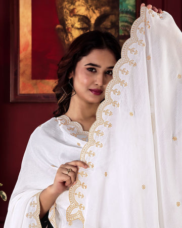 Dyeable Chinon Embroidered Dupatta With Sequins & Zari Work - Noorani Dastak