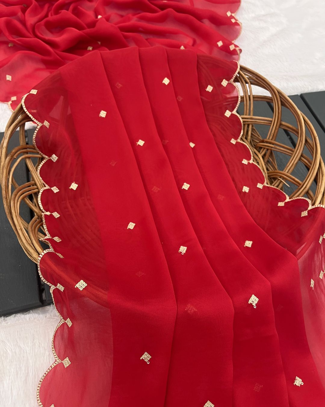 Rangoli Embroidered Red Dupatta With Sequins & Zari Work - Sadaf Saaj