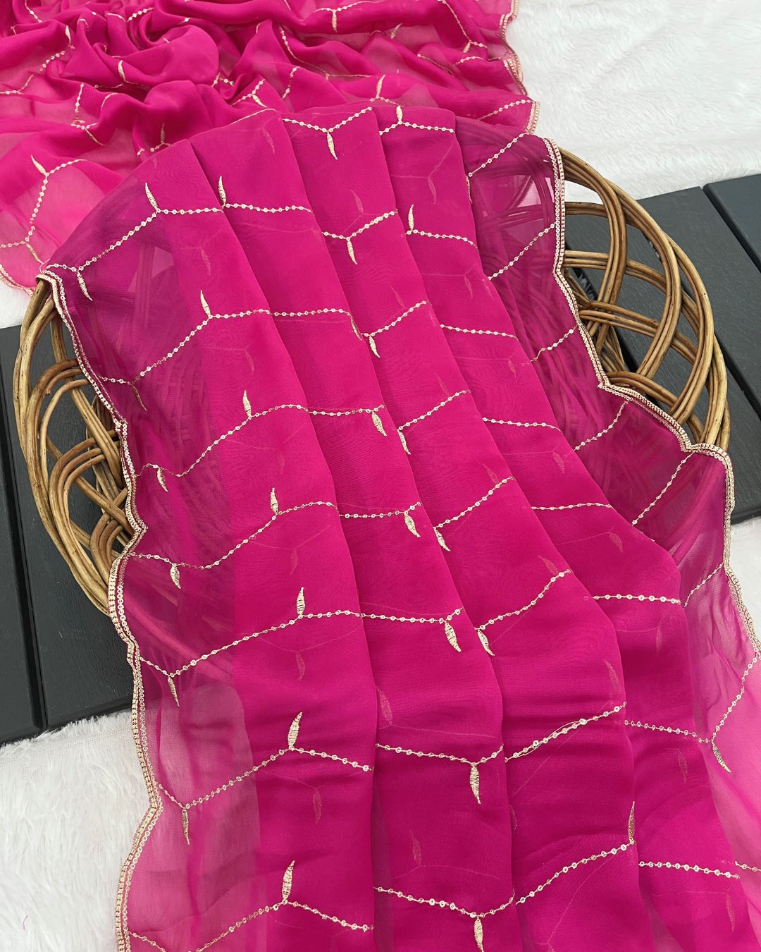 Rangoli Embroidered Light Rani Dupatta With Sequins & Zari Work - Varnam Rekha