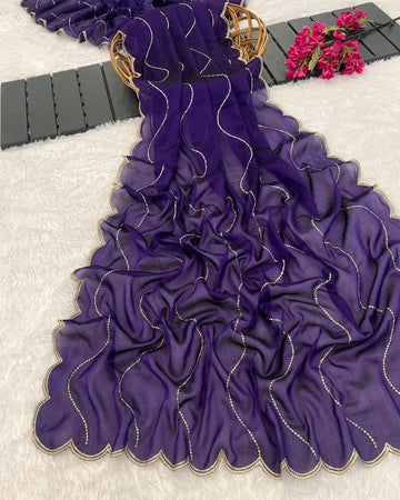 Rangoli Embroidered Deep Violet Dupatta With Sequins & Zari Work - Zari Lehar