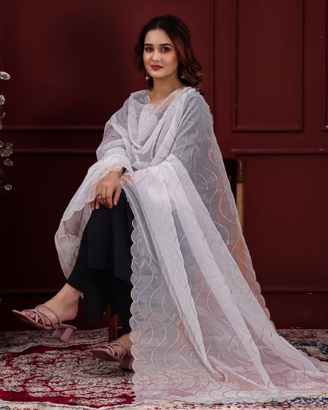 Dyeable Organza Embroidered Dupatta With Sequins & Zari Work - Lehrika