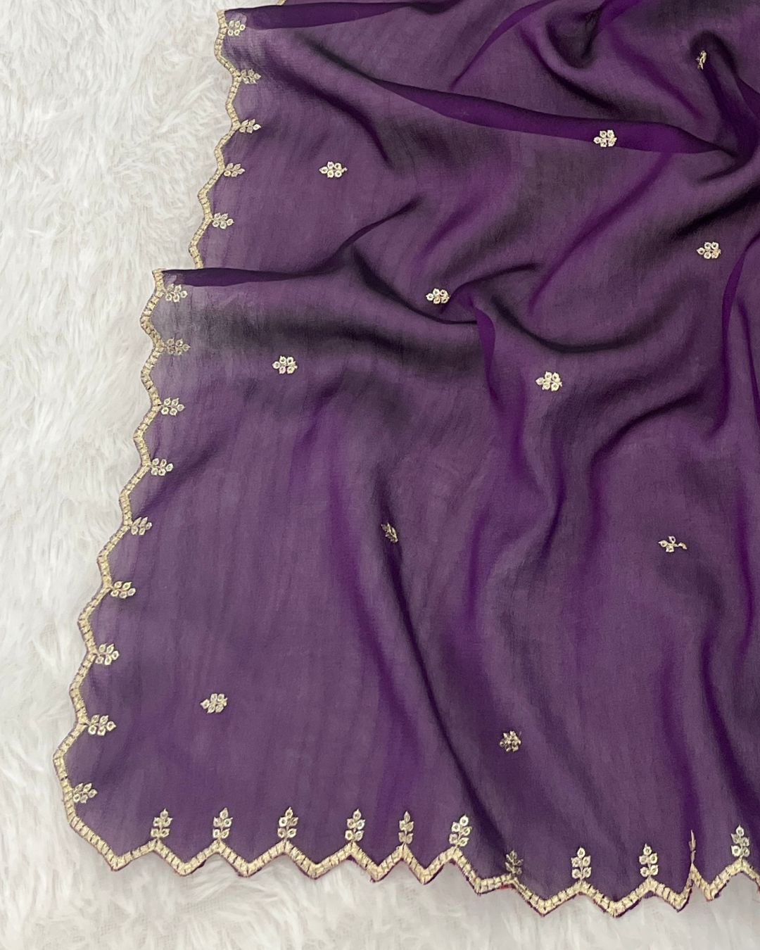 Rangoli Embroidered Deep Purple Dupatta With Sequins & Zari Work - Nazrana Butti