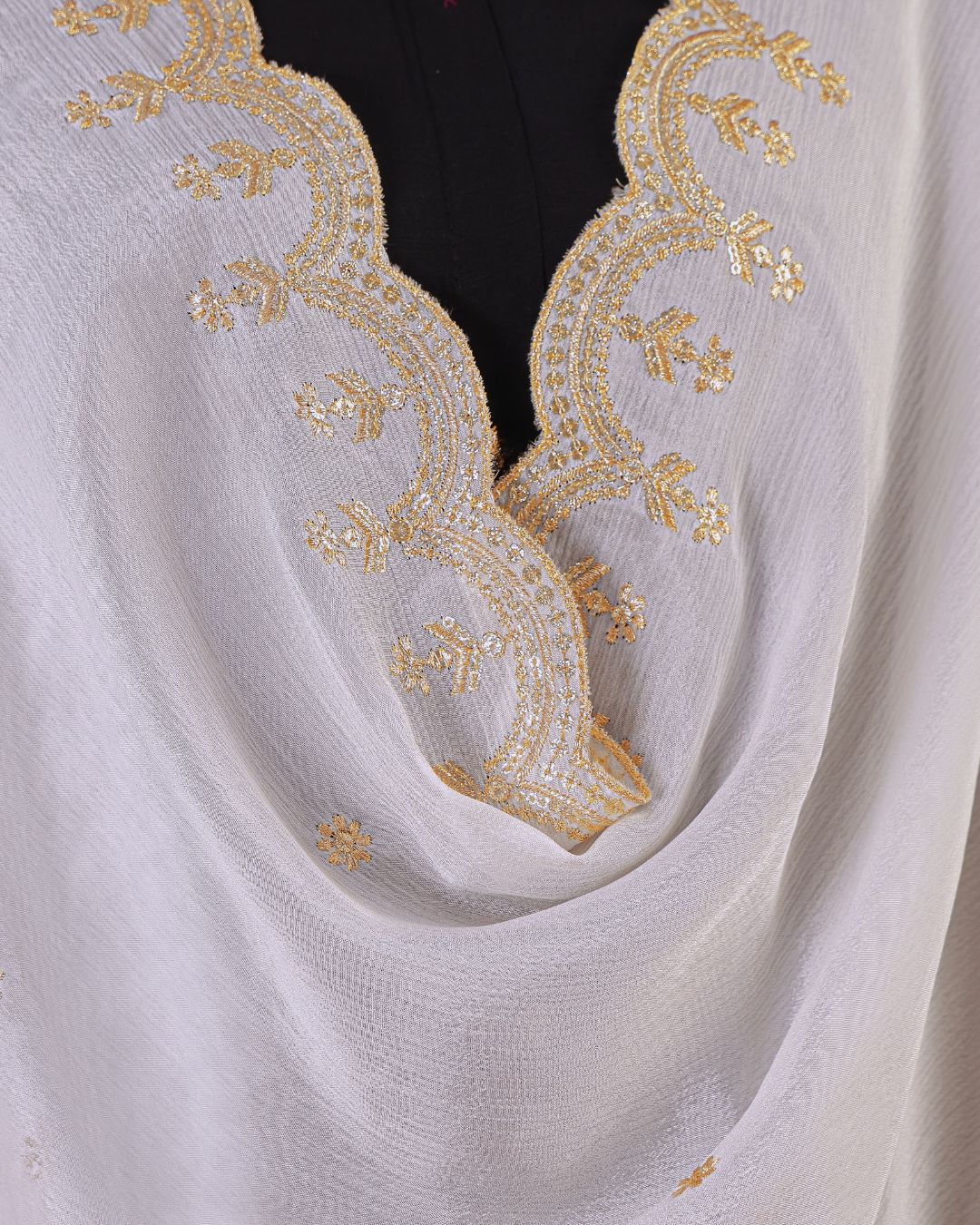 Dyeable Chinon Embroidered Dupatta With Sequins & Zari Work - Noorani Dastak