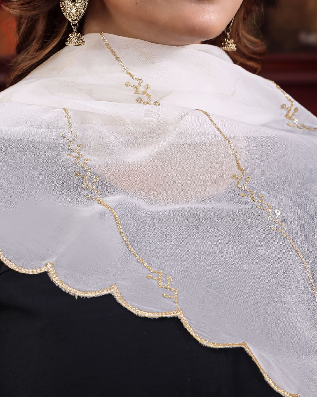 Dyeable Organza Embroidered Dupatta With Sequins & Zari Work - Mastani Saaz