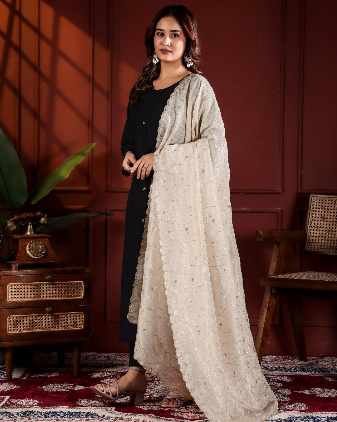 Dyeable Shimmer Tissue Silk Dupatta - Loop Flow