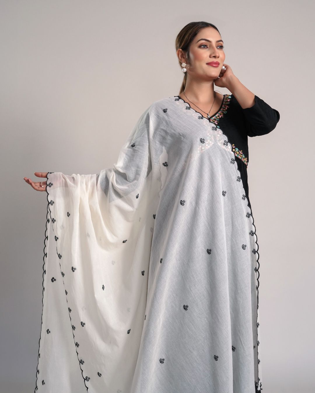 Dyeable Cotton Mulmul Dupatta - Dotted Charm