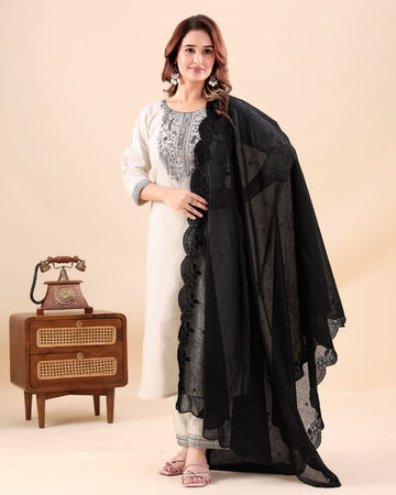 Black Cotton Mulmul Dupatta - Nayab Edge