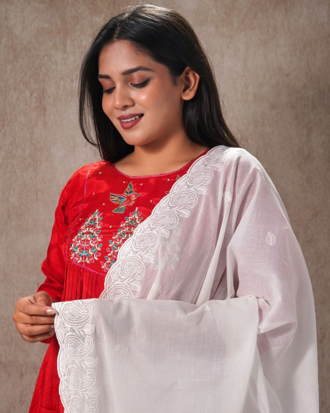Dyeable Cotton Mulmul Dupatta - Arabesque Flow