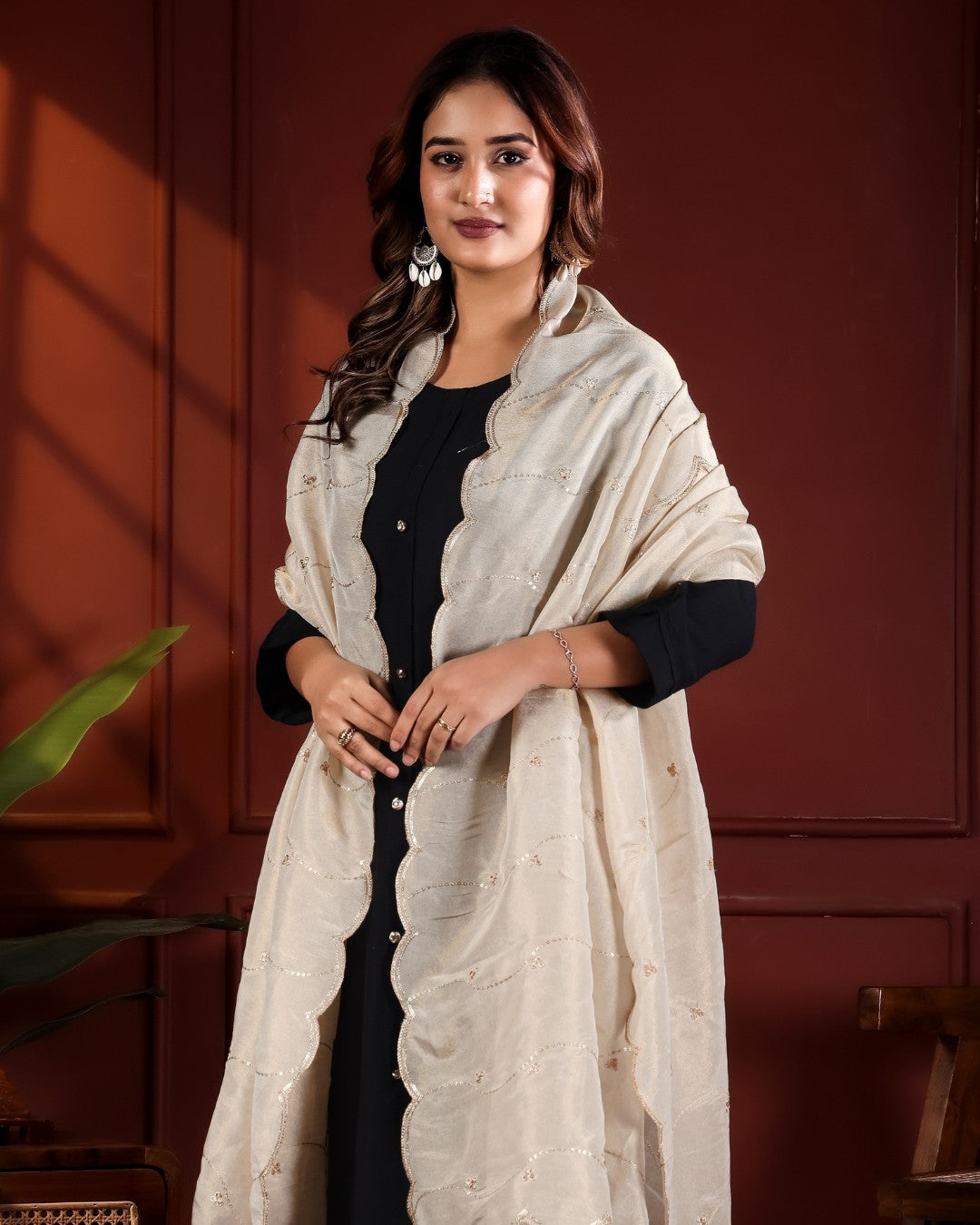 Dyeable Shimmer Tissue Silk Dupatta - Leher Jaal